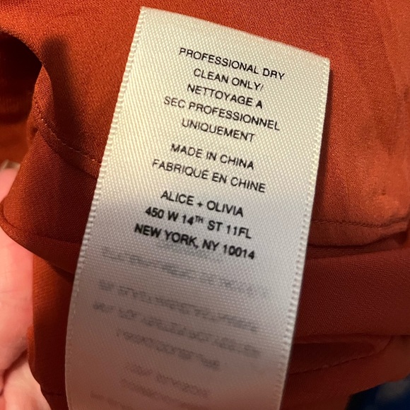 Alice + Olivia Cary Long-Sleeve Stretch Silk A-Line Dress Size 2 in Rust Orange - Picture 8 of 10